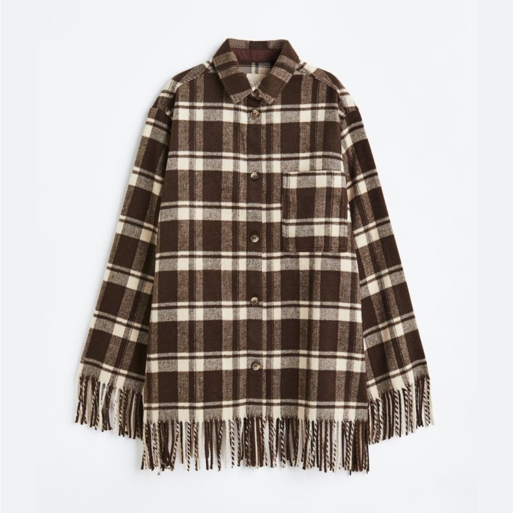 H&M Plaid Fringe Jacket